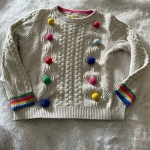 Boden Cream Cable Knit Sweater with Colorful Pom-Poms